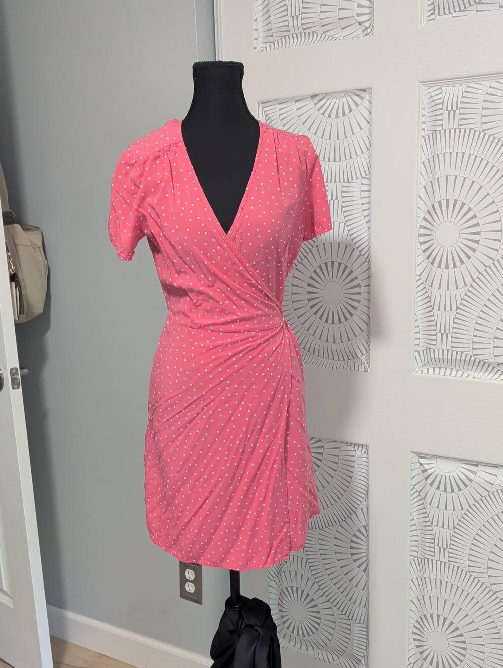 GAP Pink Polka Dot Wrap Mini Dress